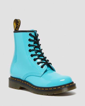 Turquoise Women's Dr Martens 1460 Patent Leather Lace Up Boots | CA 193WNB